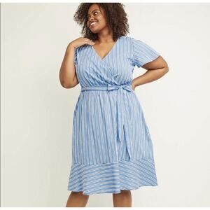 Lane Bryant baby blue striped dress knee length short sleeve size 24